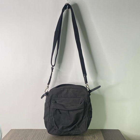 Stylish Thick Canvas Black Men's Messenger Bag With Leather Details - Picture 2 of 11